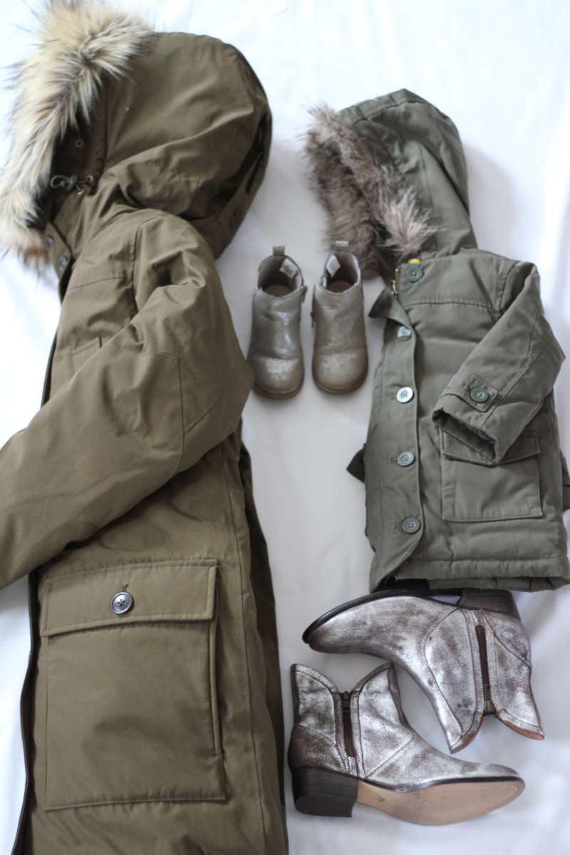 Mother daughter olive jacket and metallic boots - www.merrygolden.com
